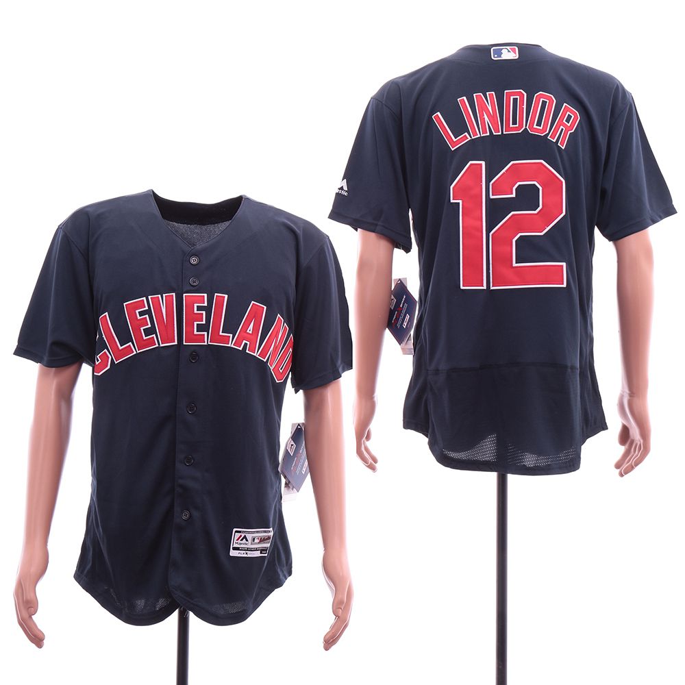 Men Cleveland Indians #12 Lindor Blue Elite MLB Jerseys